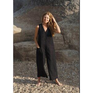 Gentle Herd Black 100% Linen Jumpsuit Size L New With Tags